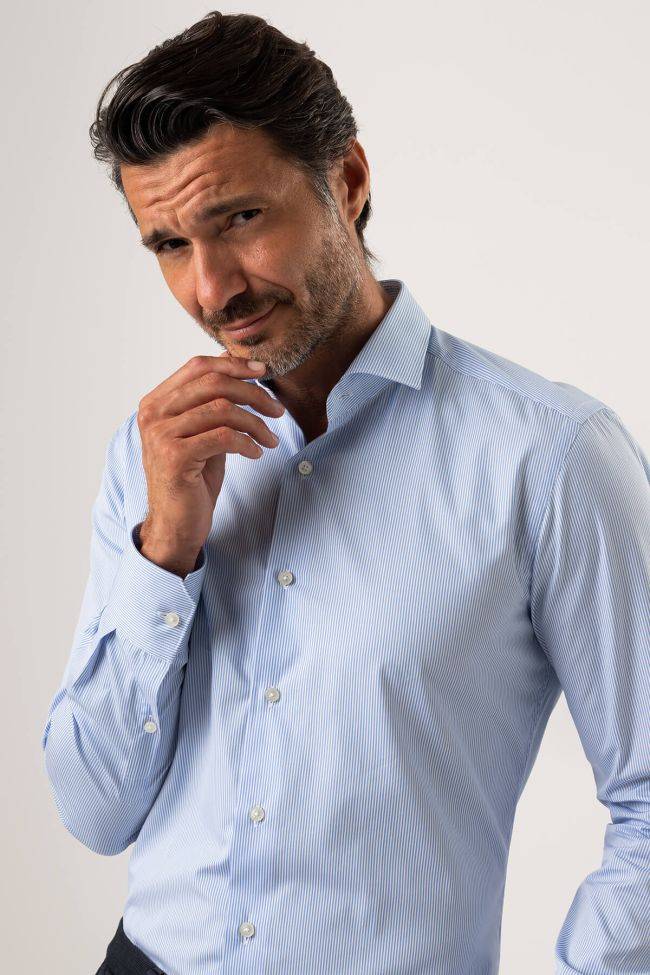 Xacus Hemd Herren Xacus Slim Streifen 100% Baumwolle Kragen Französisch Lange Ärmel