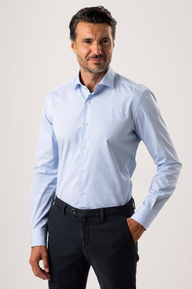 xacus Hemd Herren Xacus Slim Streifen 100% Baumwolle kragen Französisch Lange Ärmel
