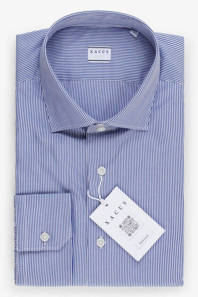 xacus Hemd Herren Xacus Slim Streifen 100% Baumwolle kragen Französisch Lange Ärmel