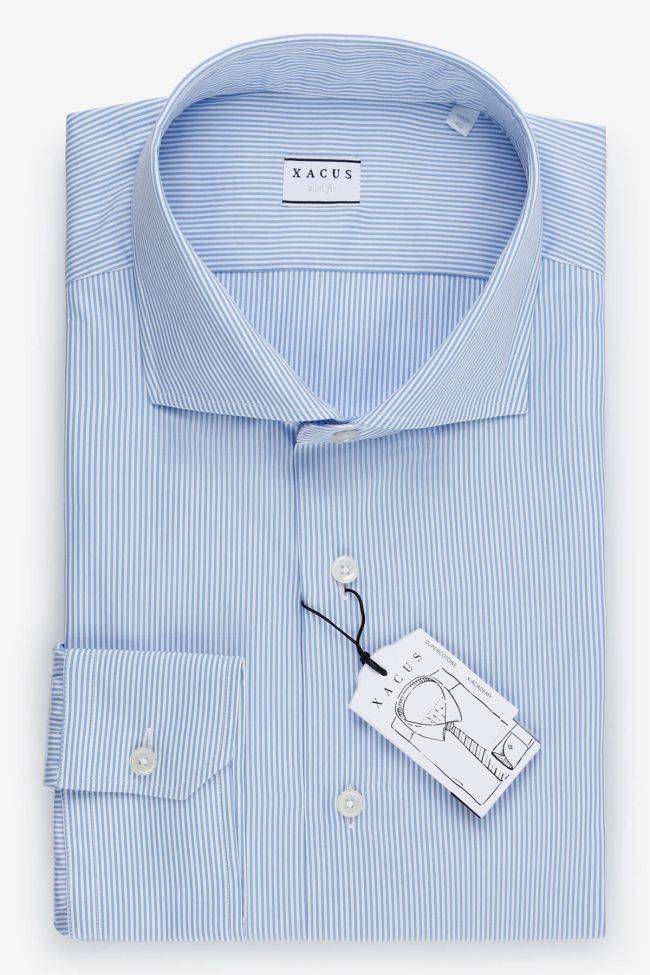xacus Hemd Herren Xacus Slim Streifen 100% Baumwolle kragen Französisch Lange Ärmel