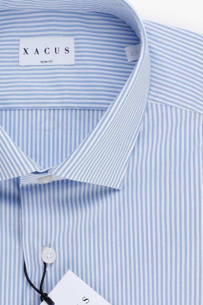 Xacus Hemd Herren Xacus Slim Streifen 72% Baumwolle 3% Elastan 25% Pa Kragen Französisch Lange Ärmel