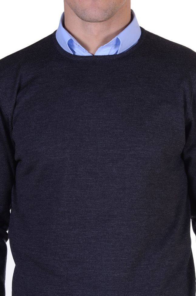 Ragman Strickwaren Herren Ragman Rundhalsausschnitt Classic Einfarbig 100% Merinowolle Extrafine