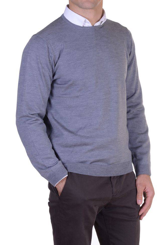 ragman Strickwaren Herren Ragman Rundhalsausschnitt Classic Einfarbig 100% Merinowolle Extrafine