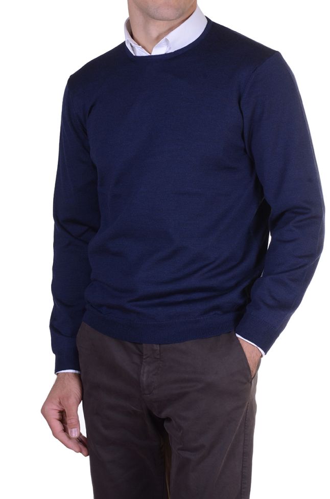 ragman Strickwaren Herren Ragman Rundhalsausschnitt Classic Einfarbig 100% Merinowolle Extrafine