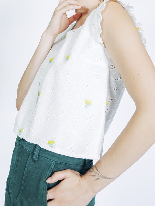 Mademoiselle YéYé Broderie Anglaise Top Mit Stickerei Aus Baumwolle