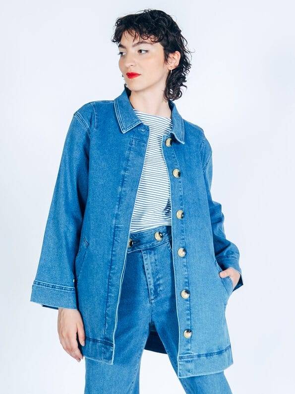 Mademoiselle YéYé Jeans Kurzmantel Im Trenchstil Mit Weiten Ärmeln Aus Bio-Baumwolle