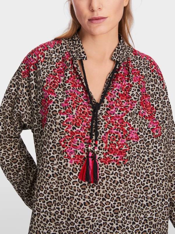 Marc Cain Baumwoll-Bluse Mit Leo-Print