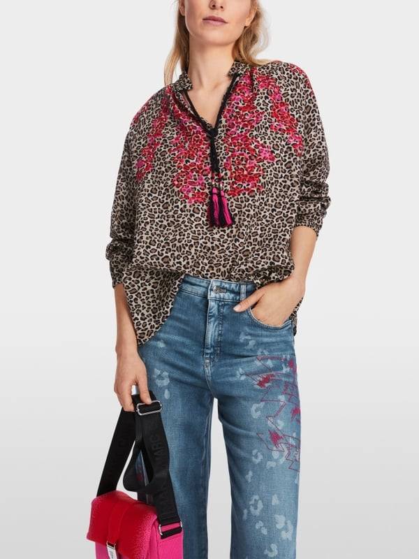 Marc Cain Baumwoll-Bluse Mit Leo-Print