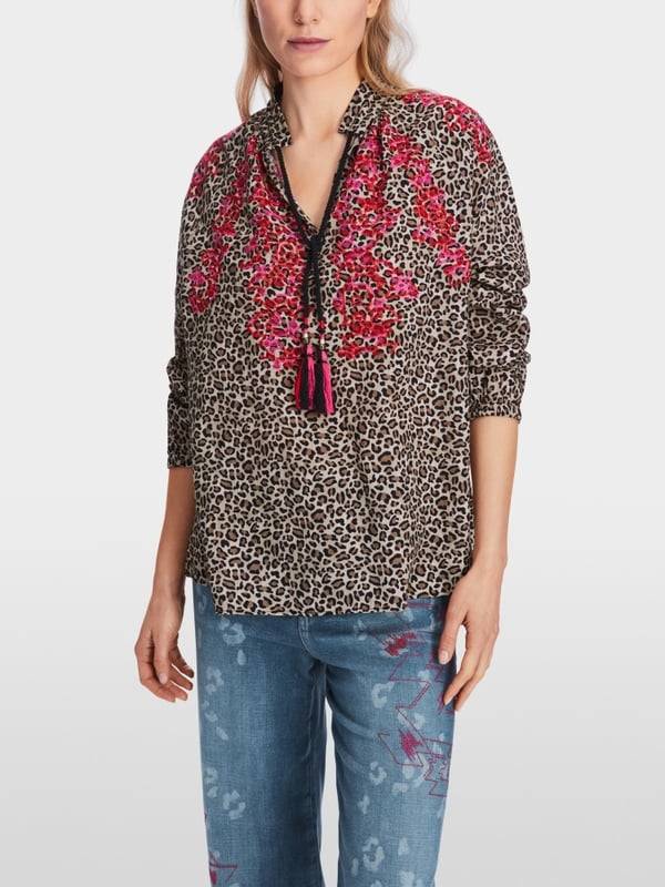 Marc Cain Baumwoll-Bluse Mit Leo-Print