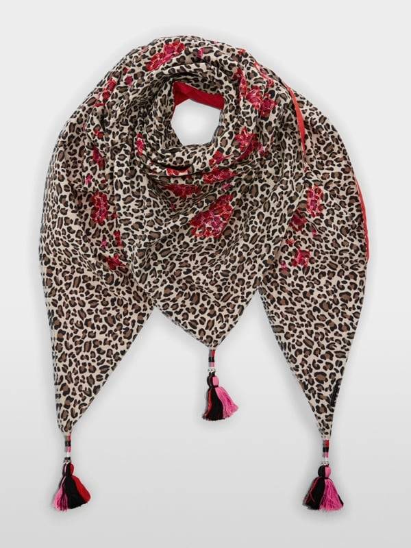 Marc Cain Baumwoll-Schal mit Leo-Print