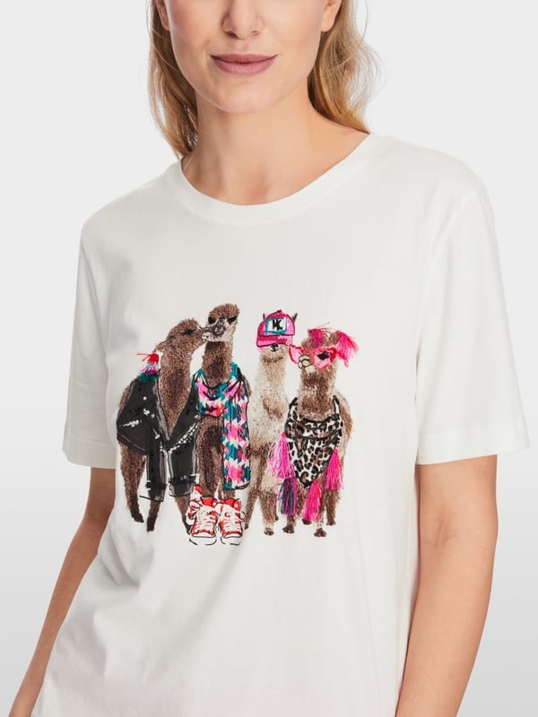 Marc Cain Baumwoll-T-Shirt Mit Lama-Gang-Motiv