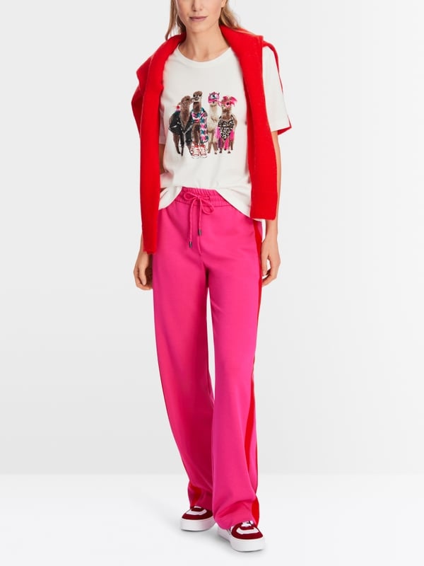 Marc Cain Baumwoll-T-Shirt mit Lama-Gang-Motiv