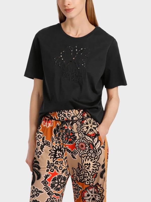 Marc Cain Baumwoll-T-Shirt Mit Lochstickerei