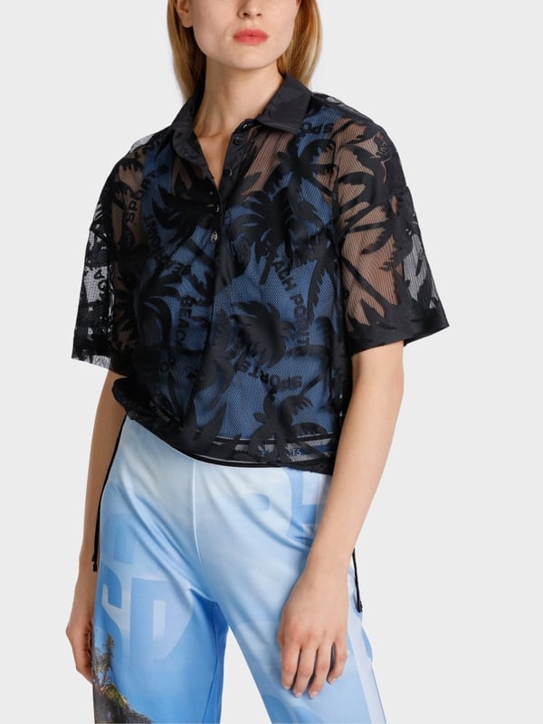 Marc Cain Netz-Poloshirt Mit Palmendessin