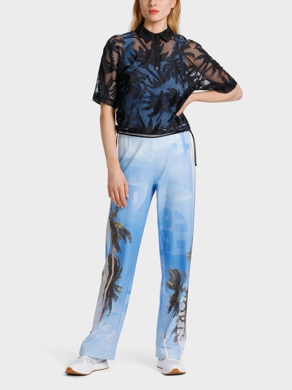 Marc Cain Netz-Poloshirt mit Palmendessin