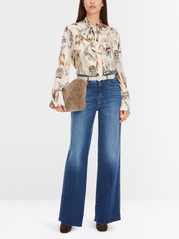 Marc Cain Seidenbluse mit Schluppe & Alloverprint