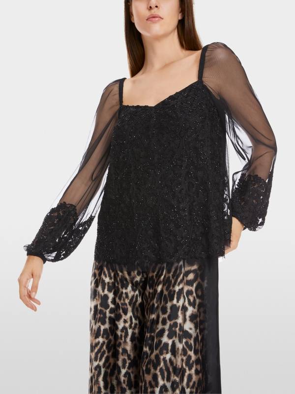 Marc Cain Spitzen-Bluse Mit Perlen-Stickerei