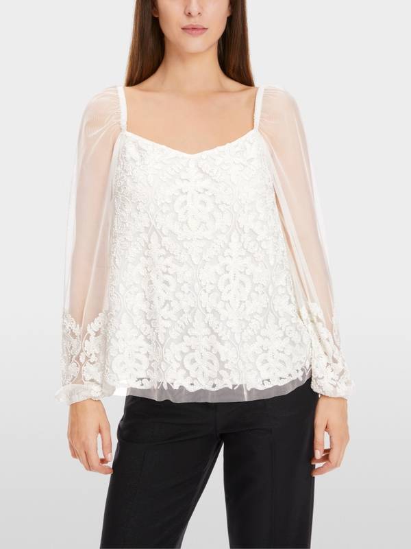 Marc Cain Spitzen-Bluse Mit Perlen-Stickerei