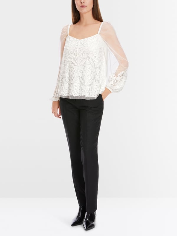 Marc Cain Spitzen-Bluse mit Perlen-Stickerei