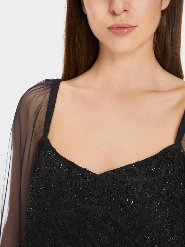 Marc Cain Spitzen-Bluse Mit Perlen-Stickerei