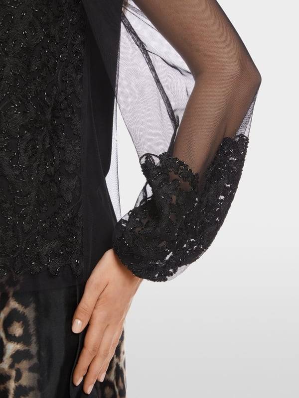 Marc Cain Spitzen-Bluse Mit Perlen-Stickerei