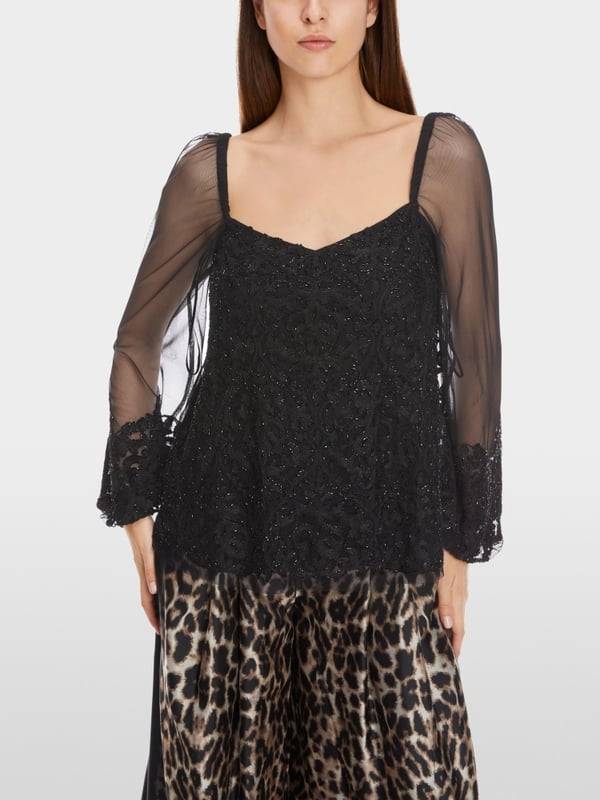 Marc Cain Spitzen-Bluse Mit Perlen-Stickerei