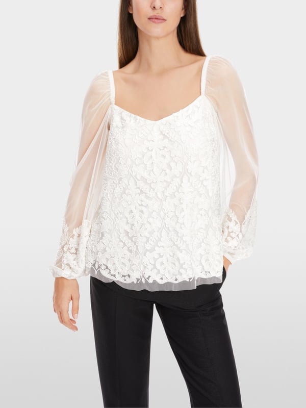 Marc Cain Spitzen-Bluse Mit Perlen-Stickerei