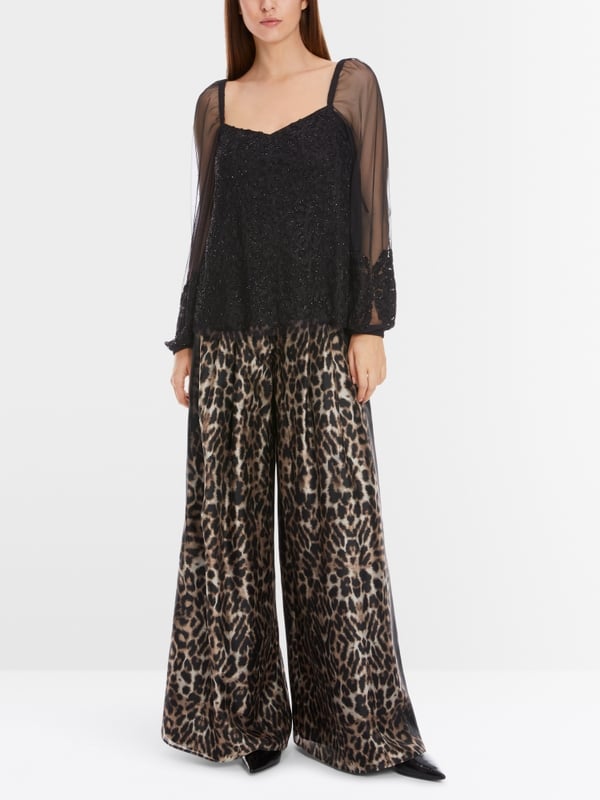 Marc Cain Spitzen-Bluse mit Perlen-Stickerei