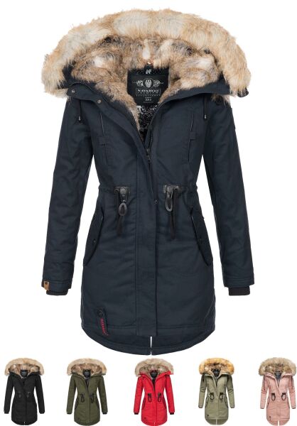 Marikoo Navahoo Bombii Damen Winterjacke lang mit Kunstfell