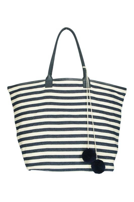 ACCESSOIRES Strandtasche mit Streifen und Pompom