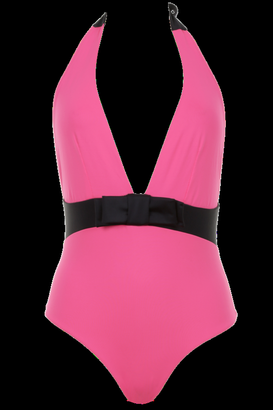 SALE Babylon Badeanzug in Pink mit schwarzer Taille und Schleife