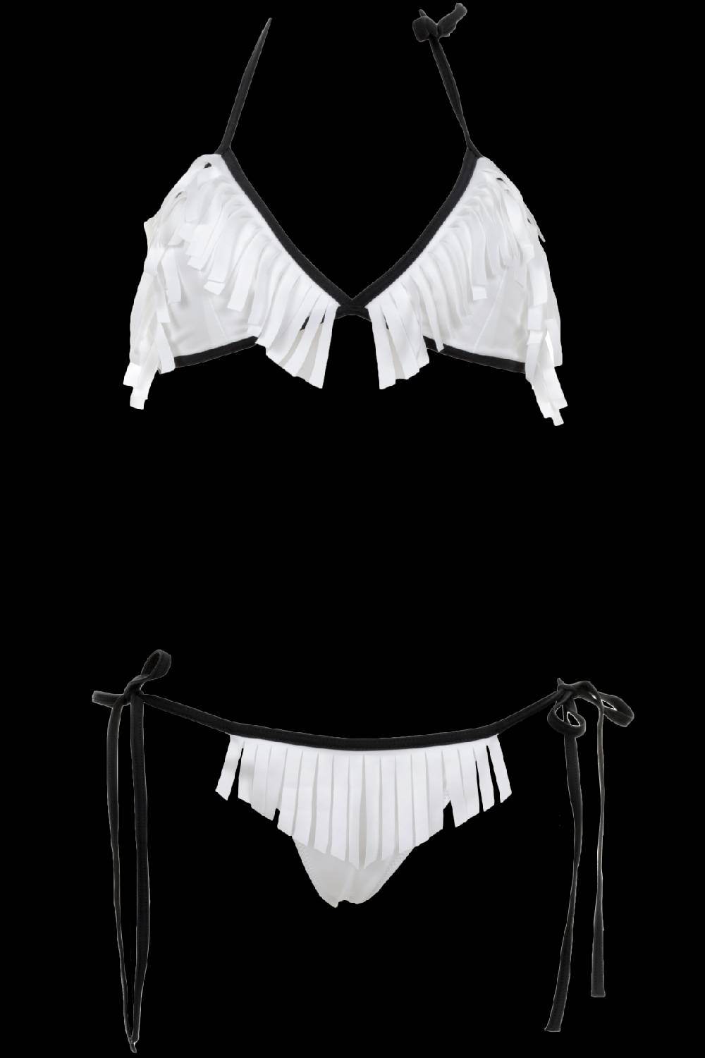 SALE Babylon Schwarz Triangle Bikini In Schwarz / Weiß Mit Hinreißenden Fransen