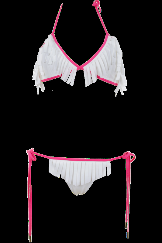 SALE Babylon Triangle Bikini in Pink/ Weiß mit Fransen