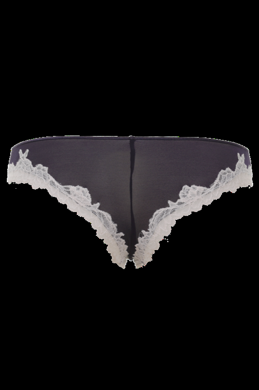 LINGERIE Bangalore String Brazilian Cut In Navy Mit Puderfarbener Spitze