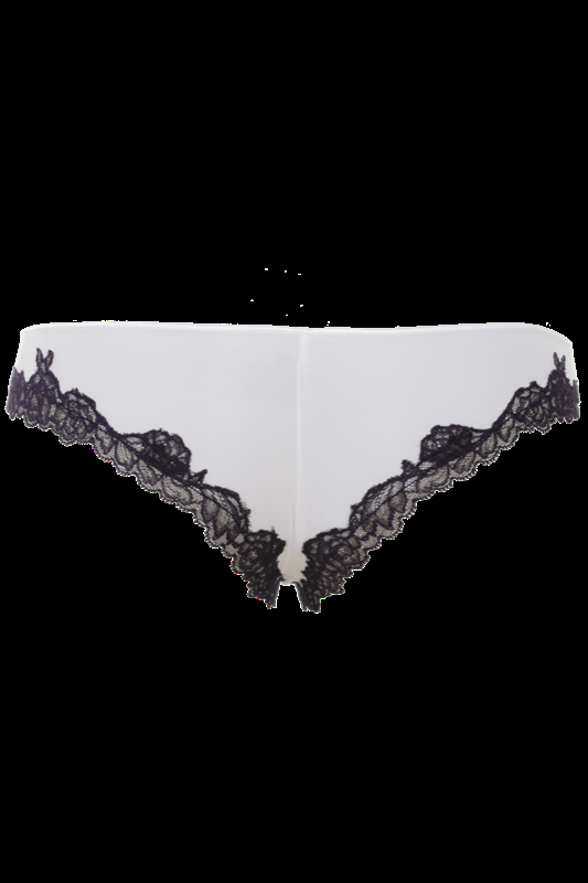 LINGERIE Bangalore String Brazilian Cut In Off-Weiß Mit Navyfarbener Spitze