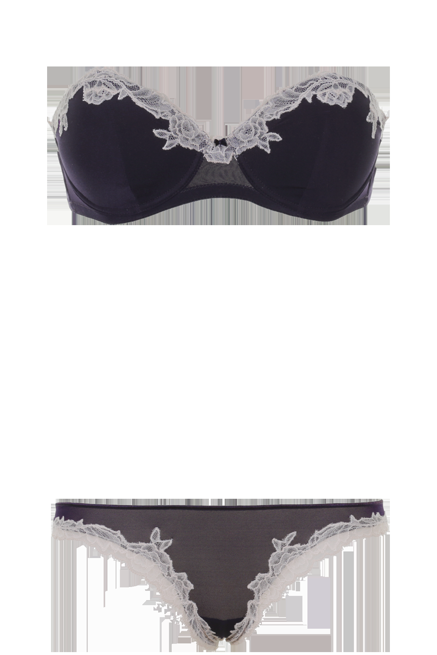 LINGERIE Bangkok Gefütterter Bandeau BH In Navy Mit Puderfarbener Spitze