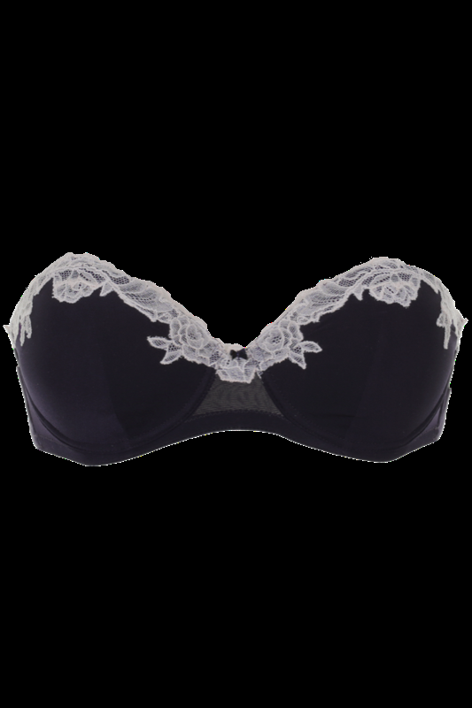 LINGERIE Bangkok gefütterter Bandeau BH in Navy mit puderfarbener Spitze
