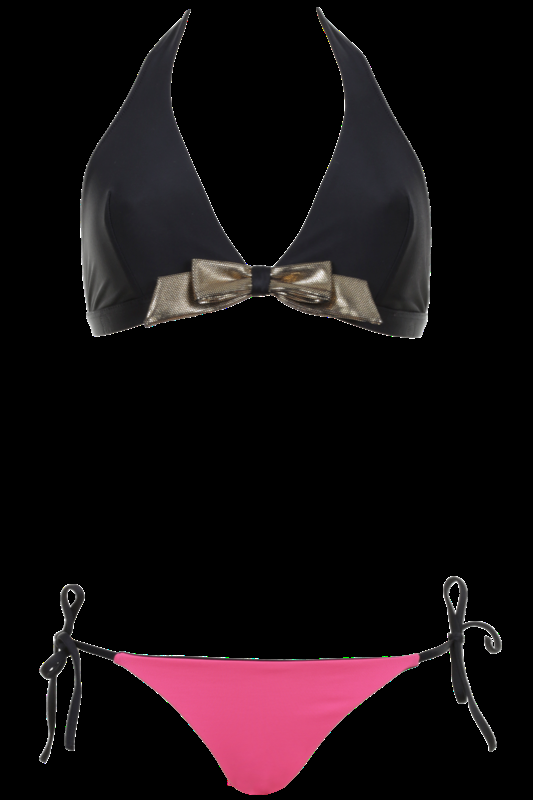 SALE Bastille Triangle Bikini in Pink und Schwarz mit goldener Schleife