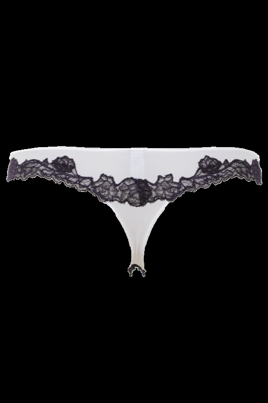 LINGERIE Boston String In Off-Weiß Mit Navyfarbener Spitze