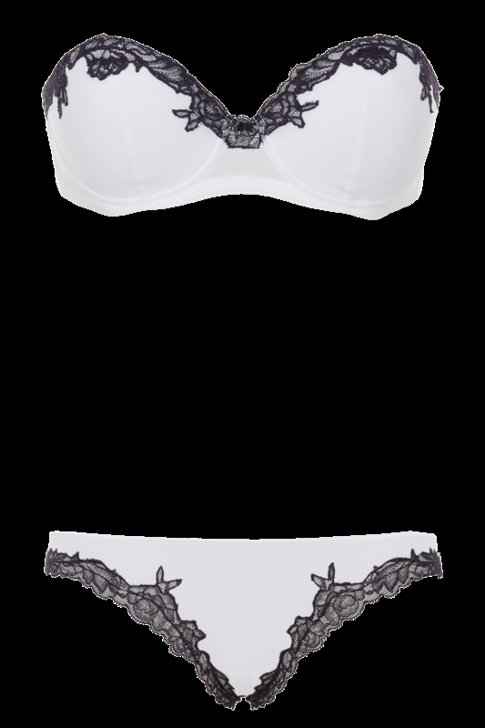 LINGERIE Boston String In Off-Weiß Mit Navyfarbener Spitze