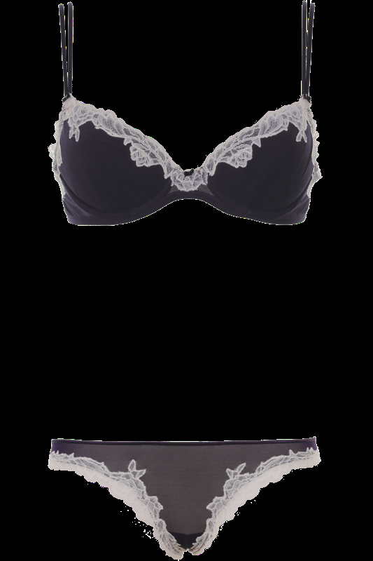 LINGERIE Bremer Gefütterte Drei-viertel Schale In Navy Mit Puderfarbener Spitze