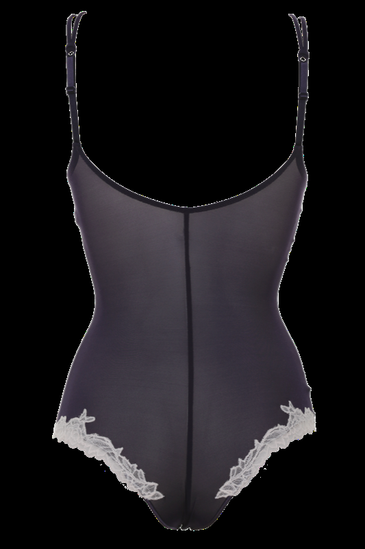 LINGERIE Brunico Gefütterter String Body In Navy Mit Puderfarbener Spitze