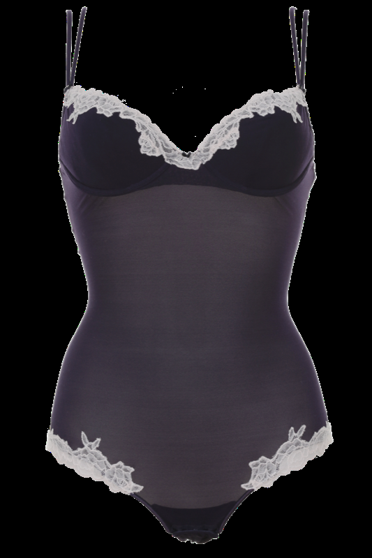 LINGERIE Brunico gefütterter String Body in Navy mit puderfarbener Spitze