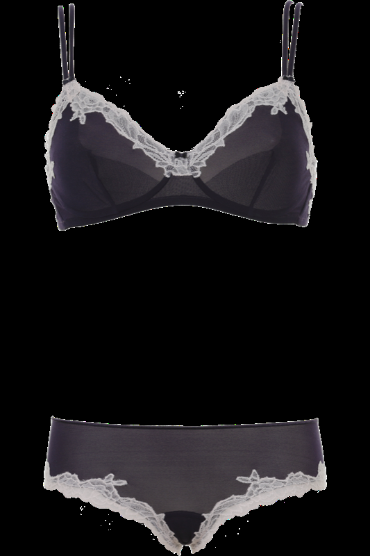LINGERIE Bruxelles Ungefütterter Triangle BH In Navy Mit Puderfarbener Spitze