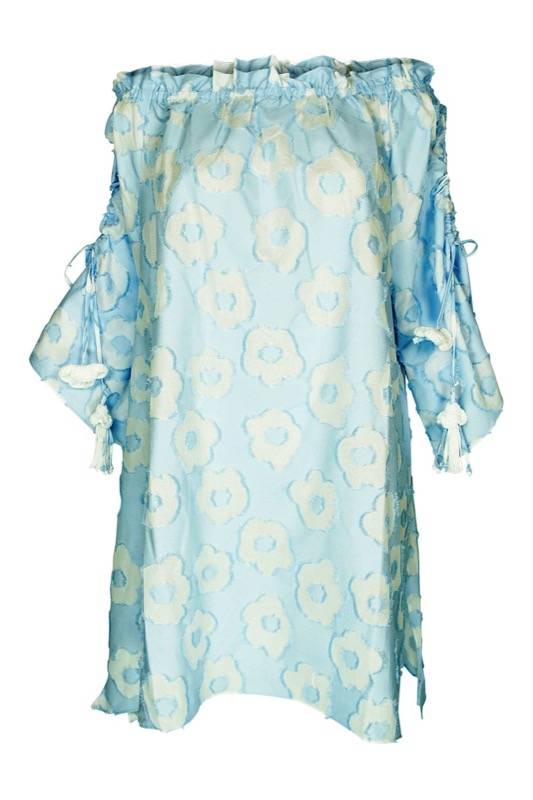 SALE Cornflower schulterfreies Minikleid aus Baumwolle