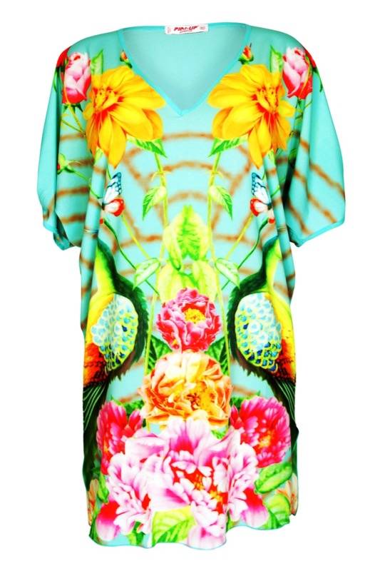 SALE Dress mit Blumenprint und V Ausschnitt in türkis