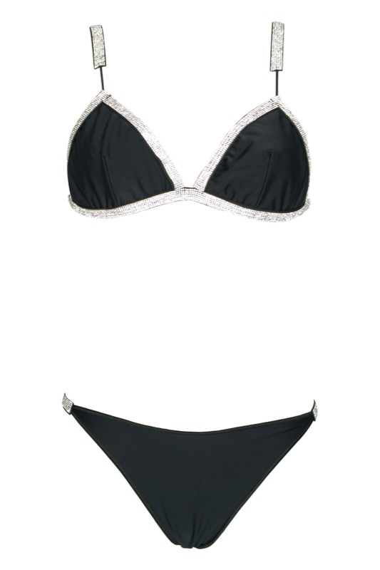 NEUHEITEN Gem Triangel Bikini schwarz mit Kristallen