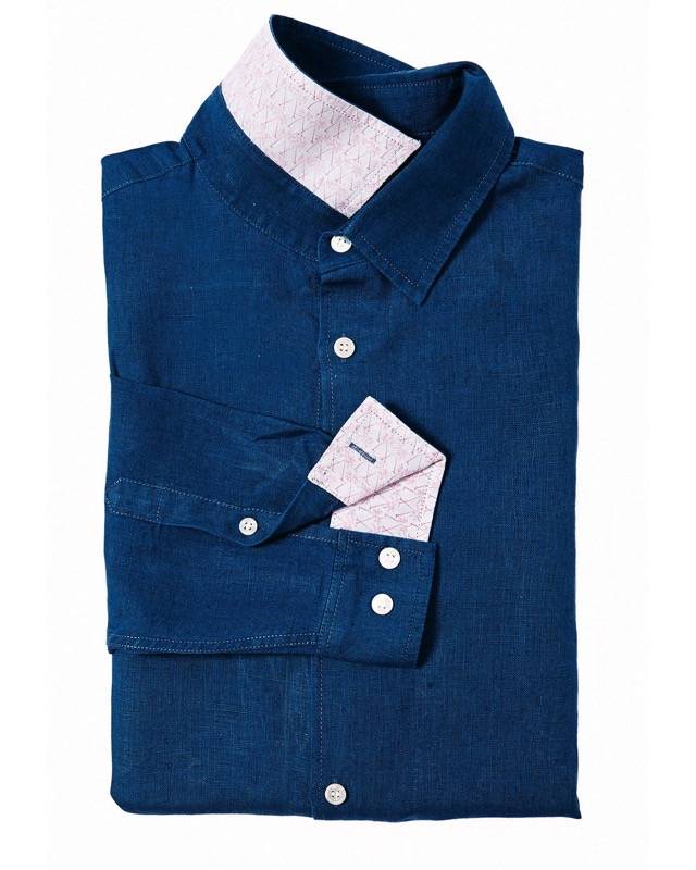 HERREN Leinenhemd dunkelblau