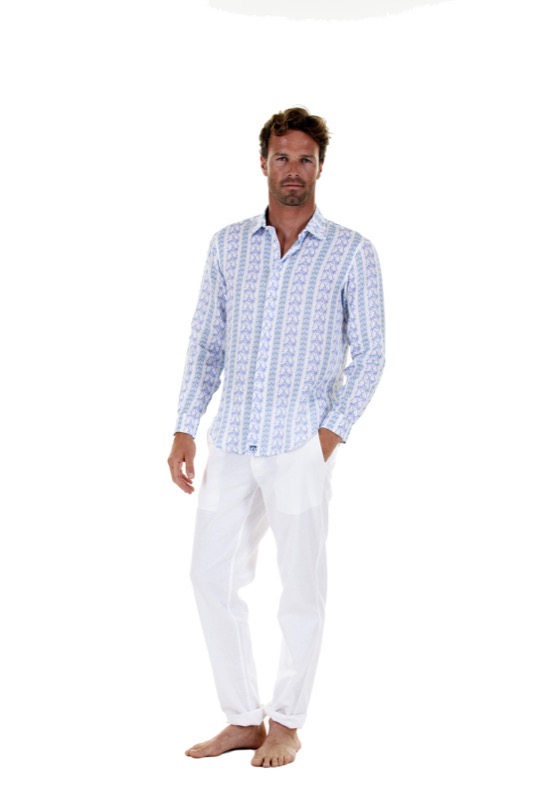 HERREN Leinenhemd Mit Streifen In Blau