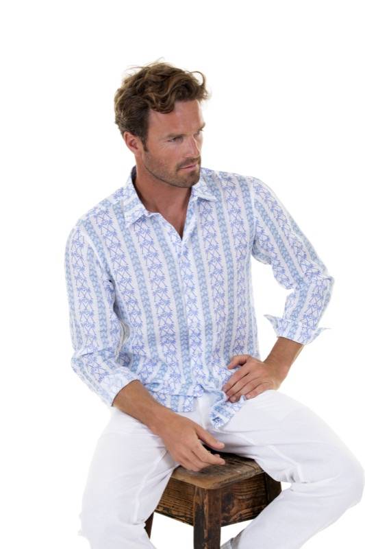 HERREN Leinenhemd Mit Streifen In Blau